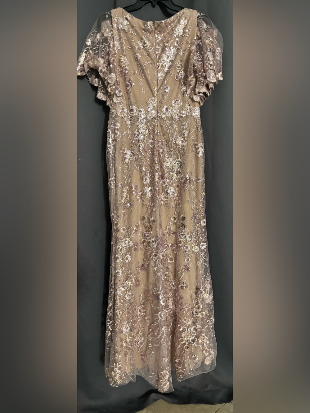 Mac Duggal - #68743 Pink Embellished Lace V Neck Butterfly Sleeve Gown Size 8 - Picture 7 of 9